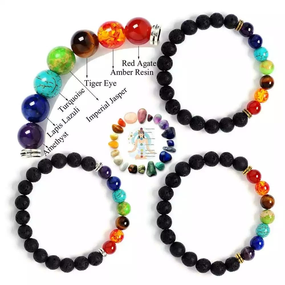 Chakra Bracelet 7 Lava Rock Stone Bracelet Relax Healing Bangle for Men and  Women