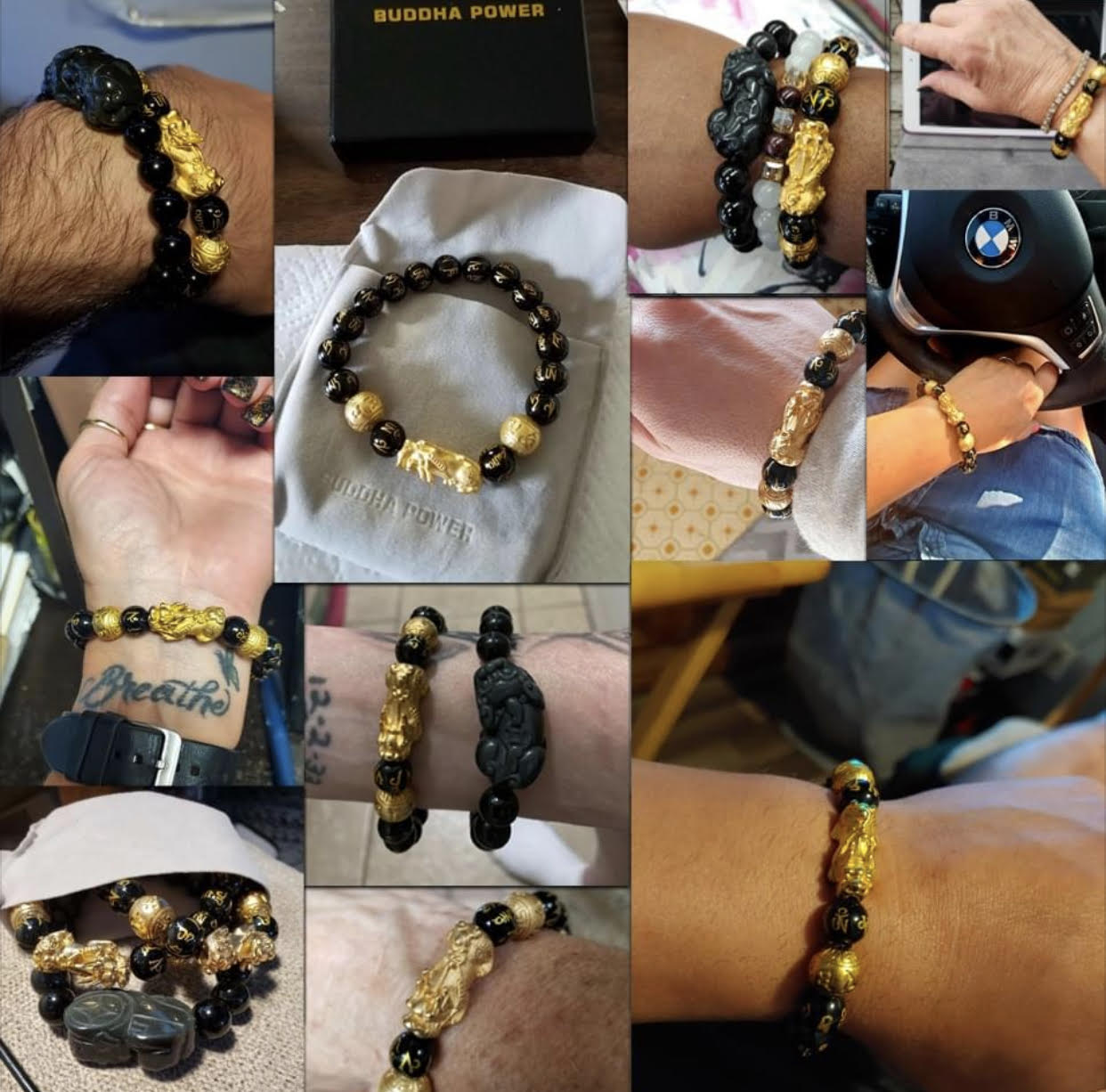 Feng Shui Pixiu Dragon Buddha Natural Black Obsidian Bracelet  For Men and Women